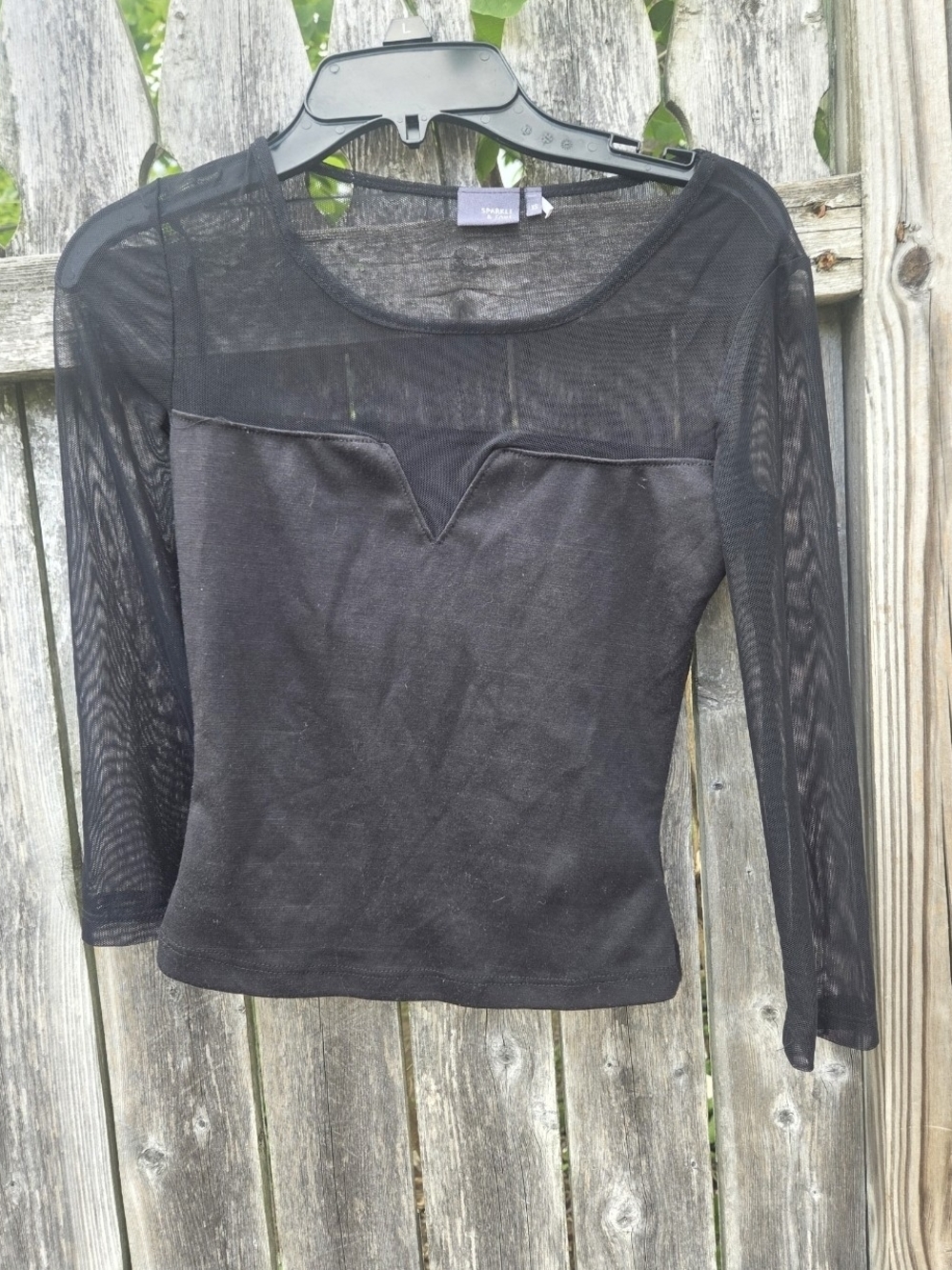 Sparkle & Fade Black Sheer Yoke Long Sleeve Top